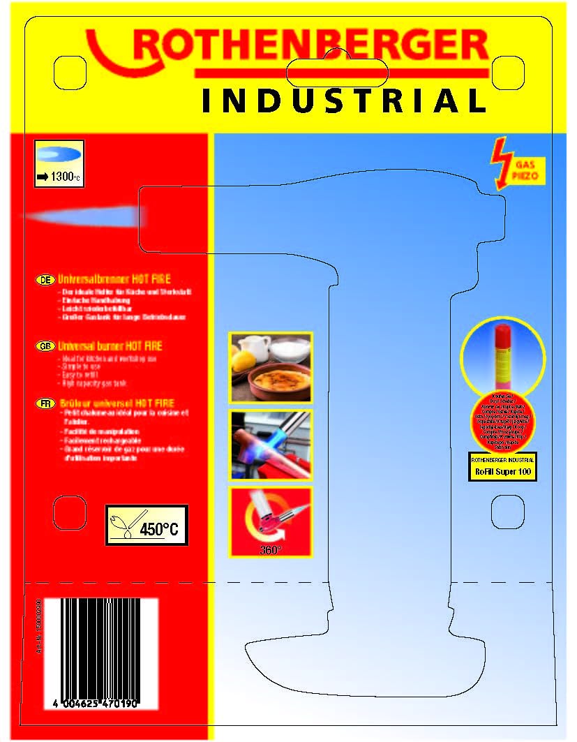 ROTHENBERGER Flambeo industrial – Quemador universal Hot Fire, crema brulee, flambeado, caramelización, gratinado, gastronomía, posible trabajar sobre la cabeza, rellenable, 1500002990