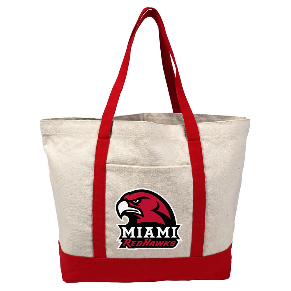 Campus Lab Collegiate Primary Logo Canvas Tote Bag With External Pocket, Reusable Shoulder Bag for Shopping, Beach