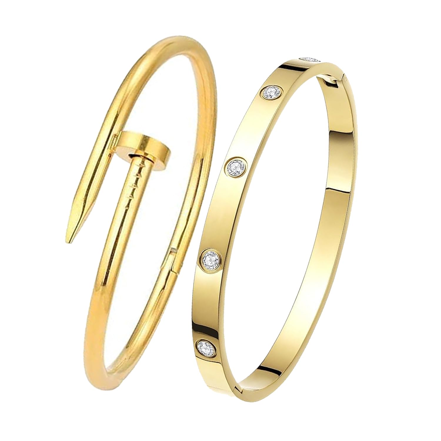 Gold Plated Fashion Jewellery Combo of 2 Latest Styles Nail and Cuff Style Bangle Bracelet with White CZ Stones For Girls Women CO10000476GLD