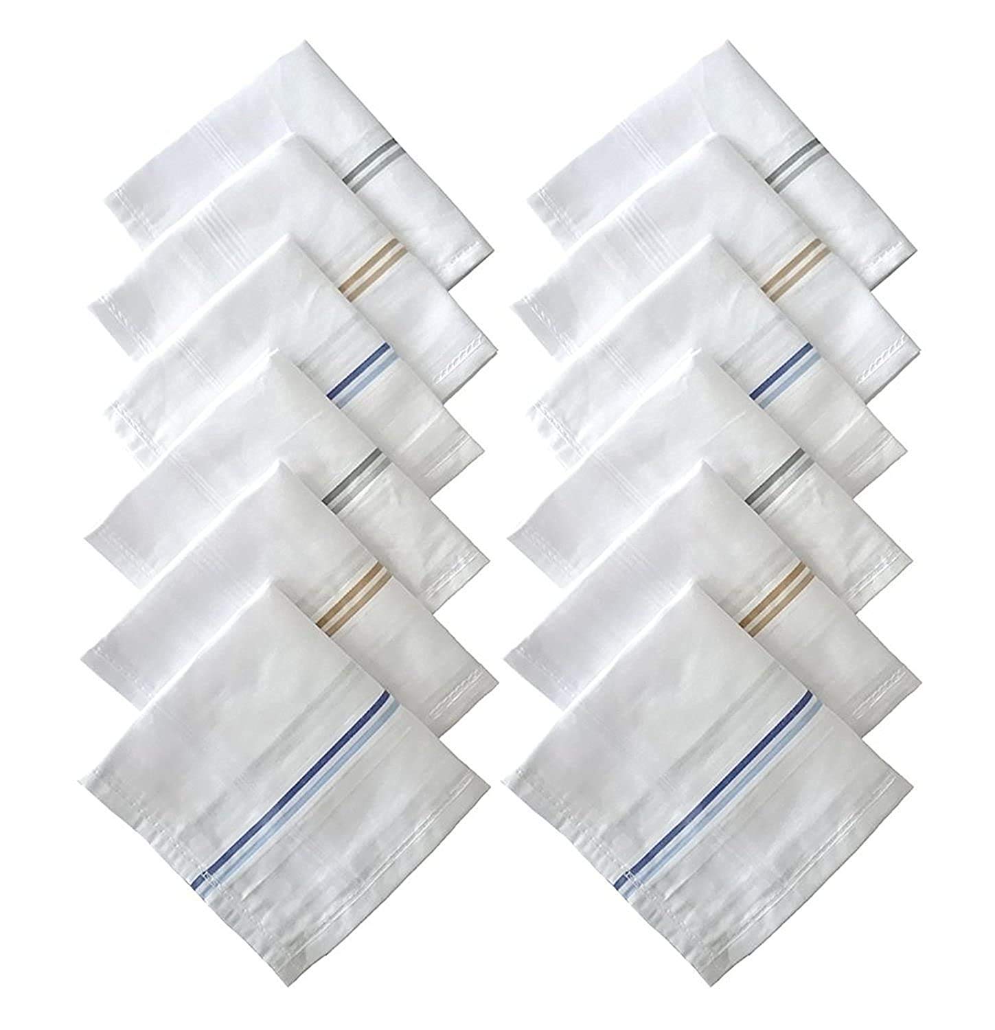 infideals Men's Handkerchief, Soft Cotton Hankies For Gents White With Stripe- Pack Of 12-picture-29