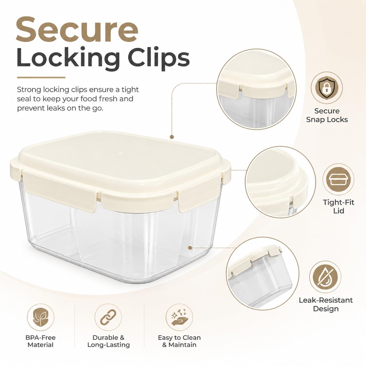 Vasukie 4-Compartment Meal Prep Container with Airtight Locking Lid – with Removable Cups for Meal Prep, Fruits, Nuts & Side Dishes, BPA-Free Clear Plastic (1500ML) — Amazon image 2