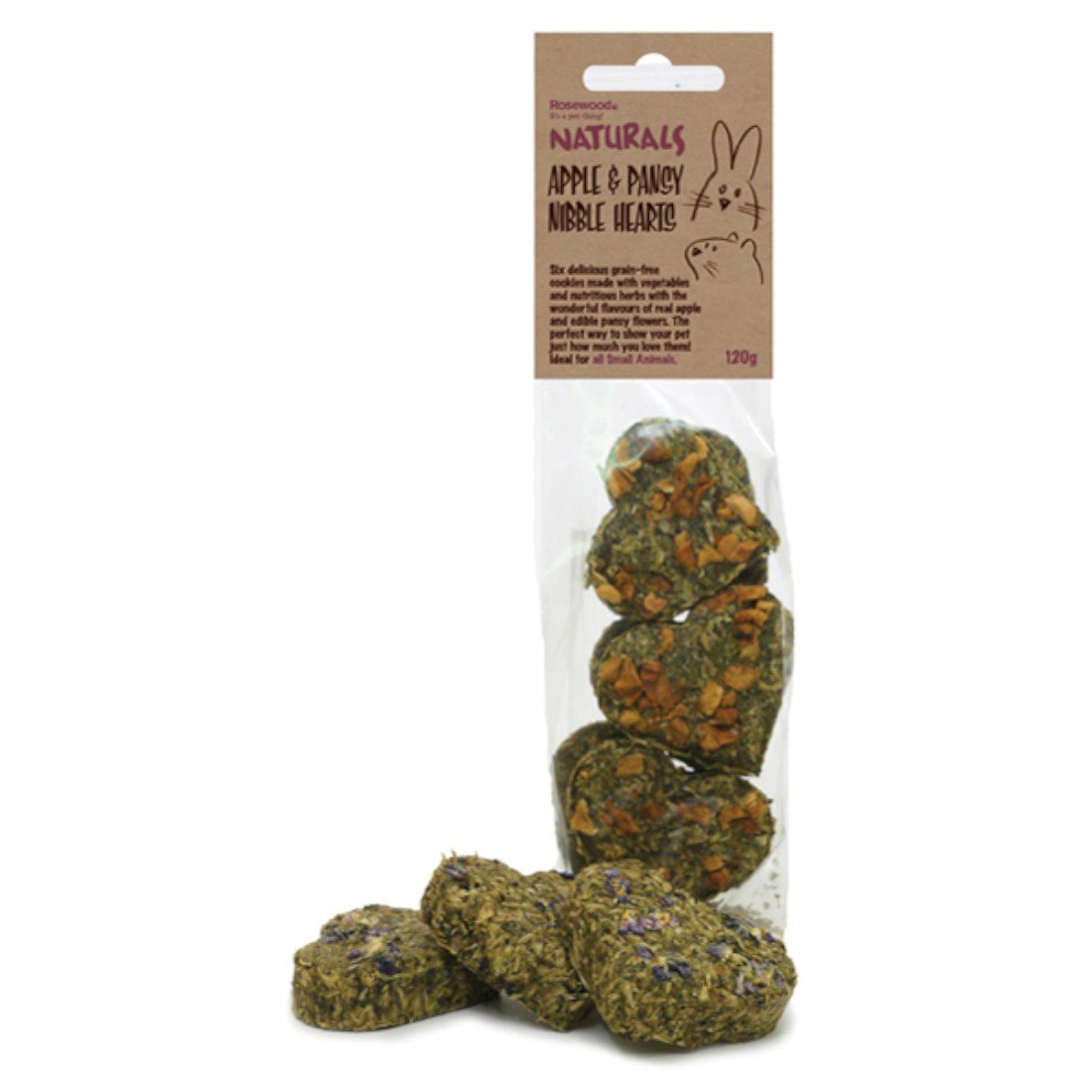 Naturals Apple & Pansy Nibble Hearts 6pc, Pack of 8