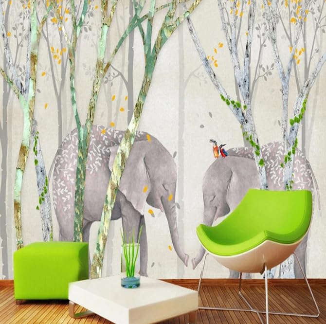 Papier peint éléphant grand format fresque murale forêt européenne chambre enfant