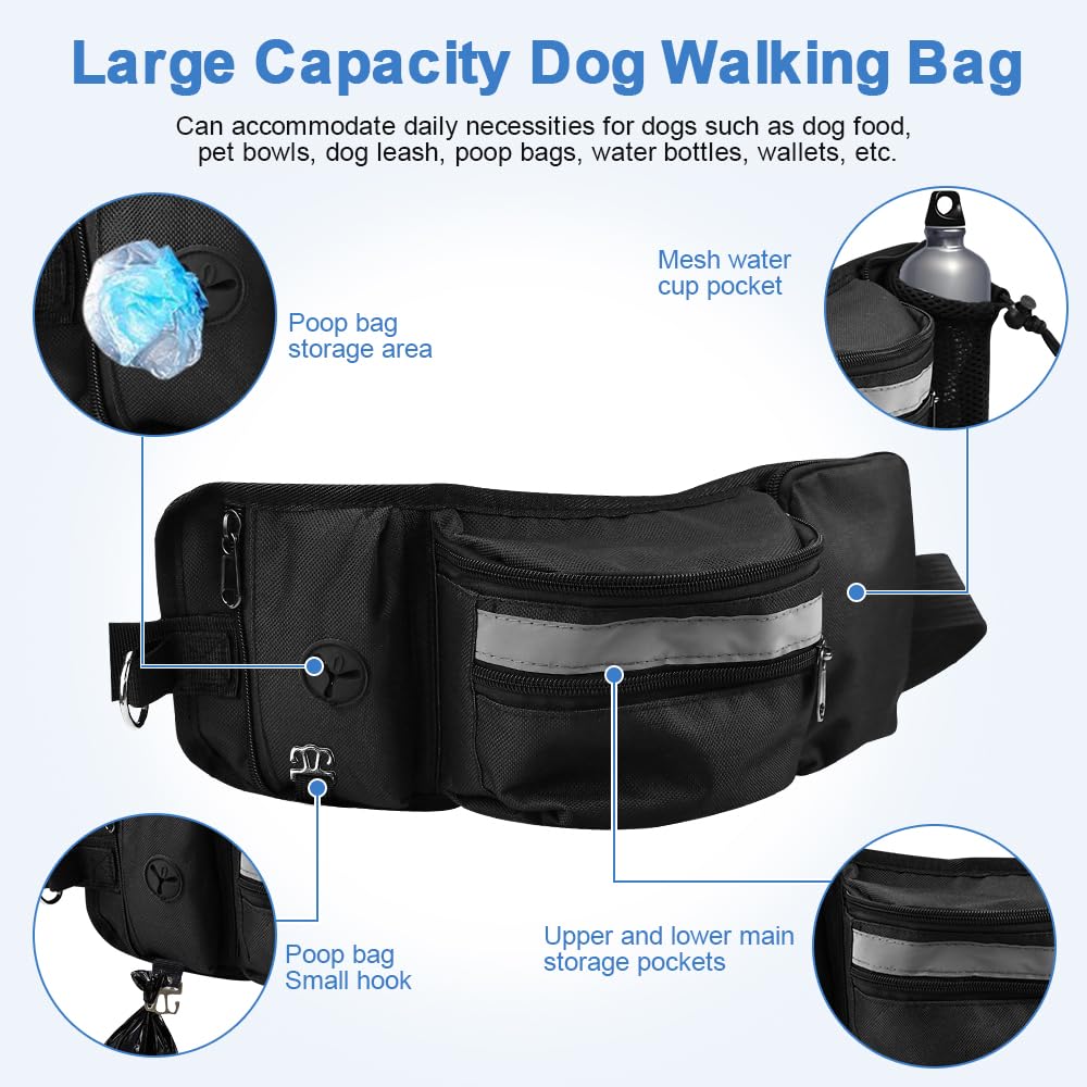 Porta Premietti per Cani 4 in 1 Borsa Addestramento Cane Regolabile Sacchetto di Addestramento per Cane con Ciotola Pieghevole per Animali Domestici per Cibo Cani, Bottiglie d'Acqua(Nero)