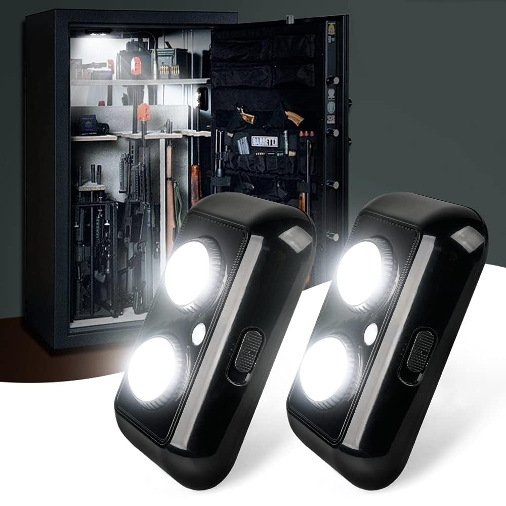 Xprite 2 PCS Gun Safe Light Kit with PIR Motion Sensor, Rotatable Lens Multi-Directional Sensitive Lighting Inside for Your Gun Safes Cabinet, Closet and Locker