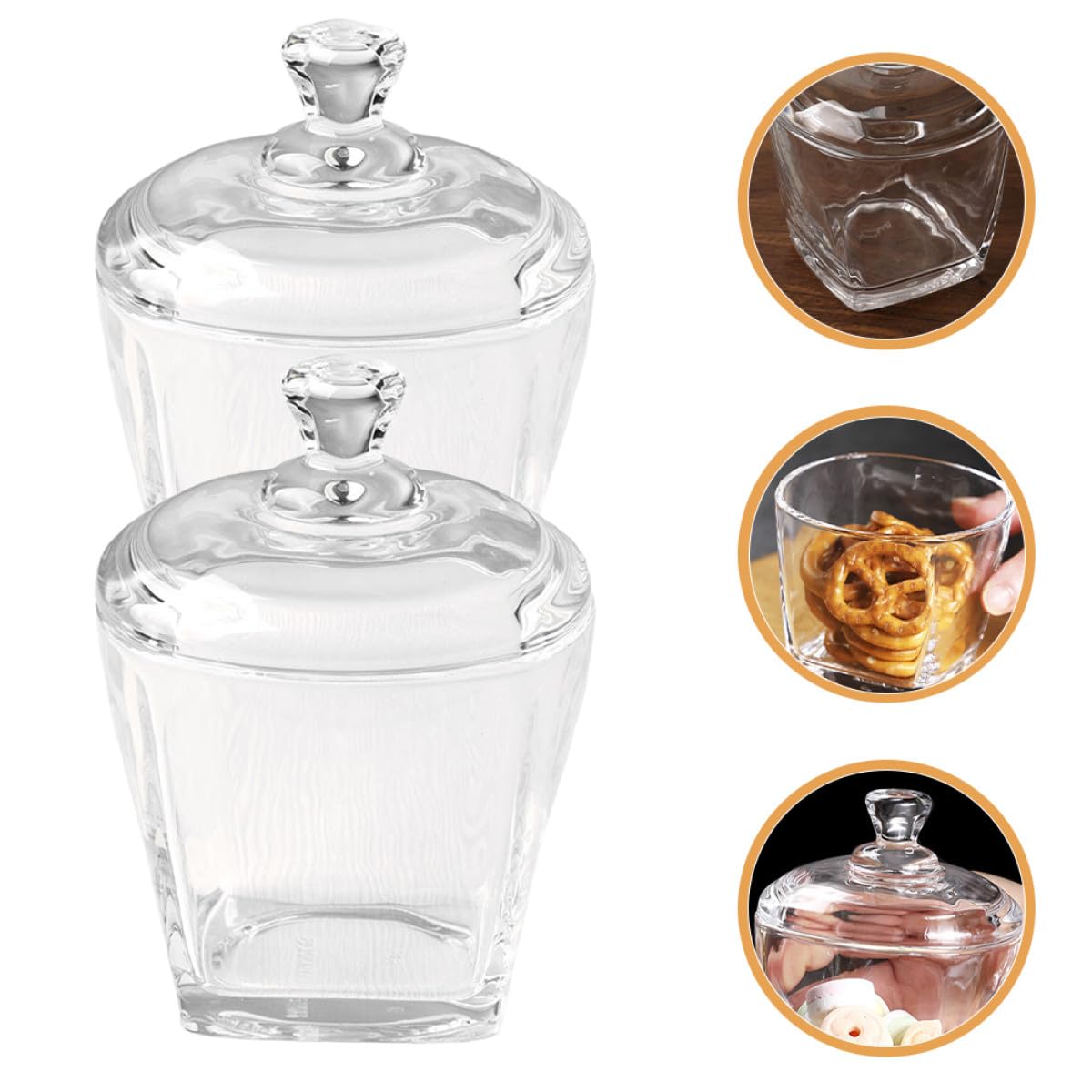 Angoily 2 Stück Pack Glasbehälter mit Deckel 260 ml Luftdichtes Vorratsglas für Snacks Bonbons und Trockenfrüchte Transparentes Glasgefäß Zur Aufbewahrung