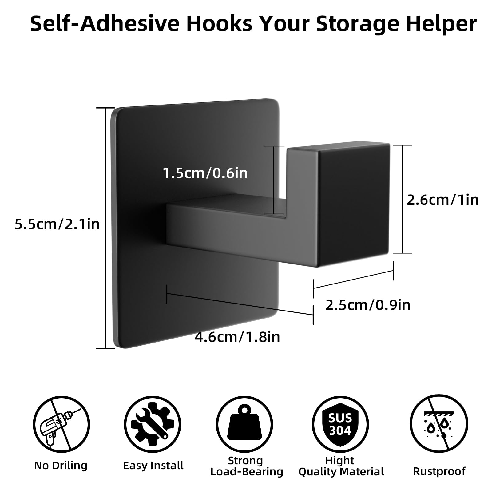 YUET Ganci Asciugamani Vestiti 2 Pack Gancio Porta Armadio Autoadesivo (Nessuna Perforazione) 304 Acciaio Inossidabile Accappatoio Appendiabiti Bagno Montato Parete Cucina Garage (Nero Opaco)