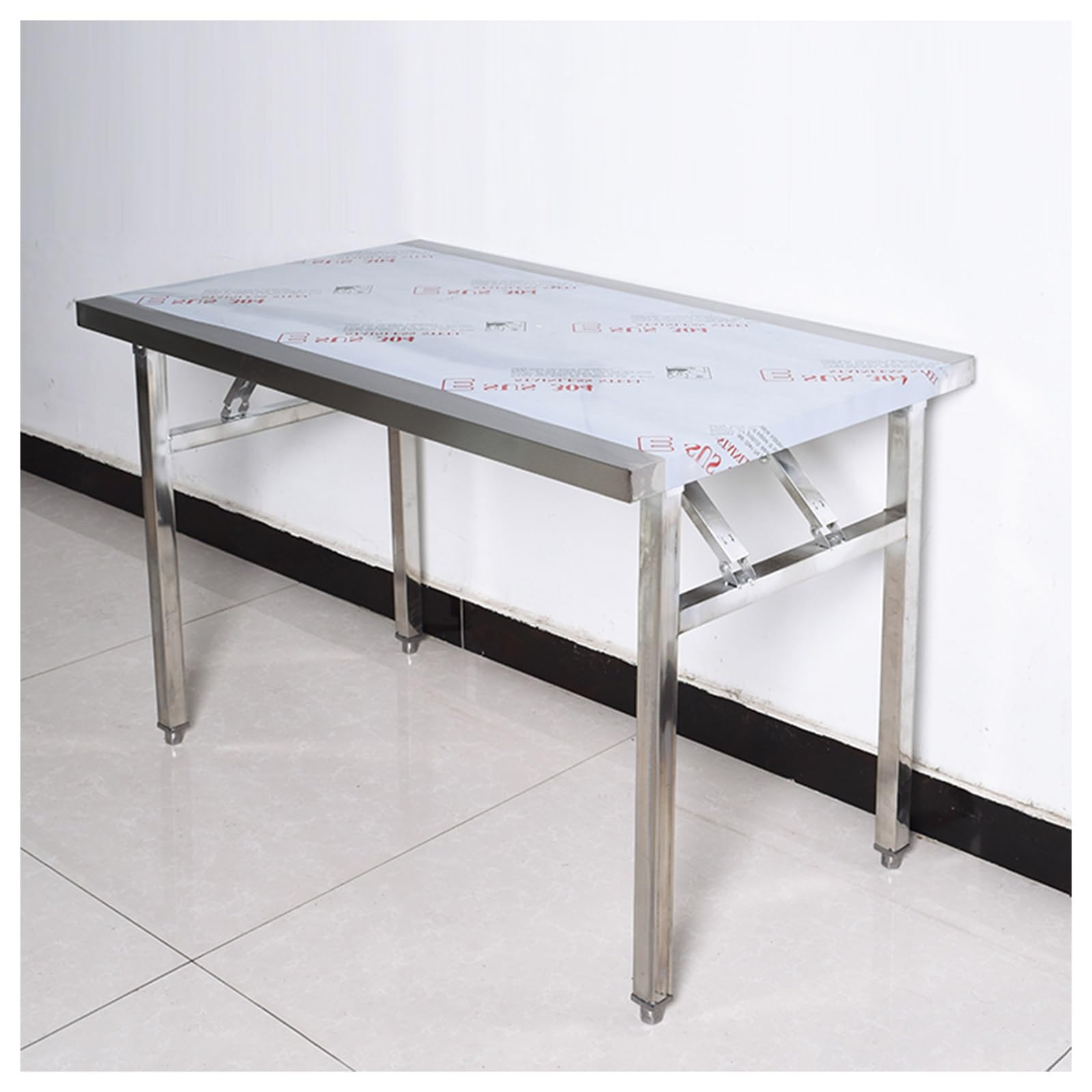 Stainless Steel Folding Table Portable Dining Table Top Adjustable Feet Outdoor Camping Metal Table No Installation Easy to Clean Suitable for Camping