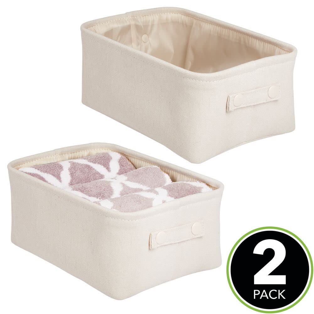 mDesign panier rangement tissu avec revêtement interne et design structuré (lot de 2) – rangement maquillage idéal – boite de rangement pratique en coton avec poignée – beige