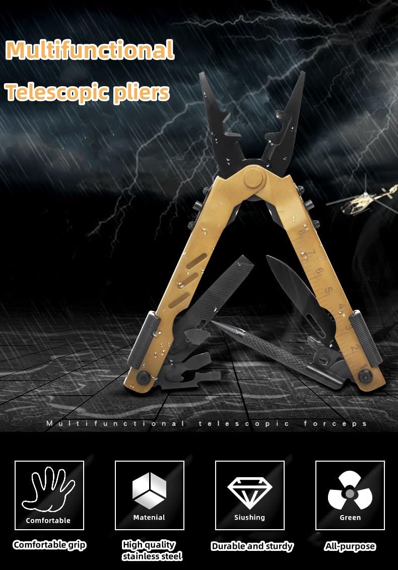 13 in 1 Portable Multifunction Tool Pliers Screwdrivers ire Stripper Folding Plier Pocket Cutter EDC Combination Tools for Outdoor Camping Fishing (Desert Colour)