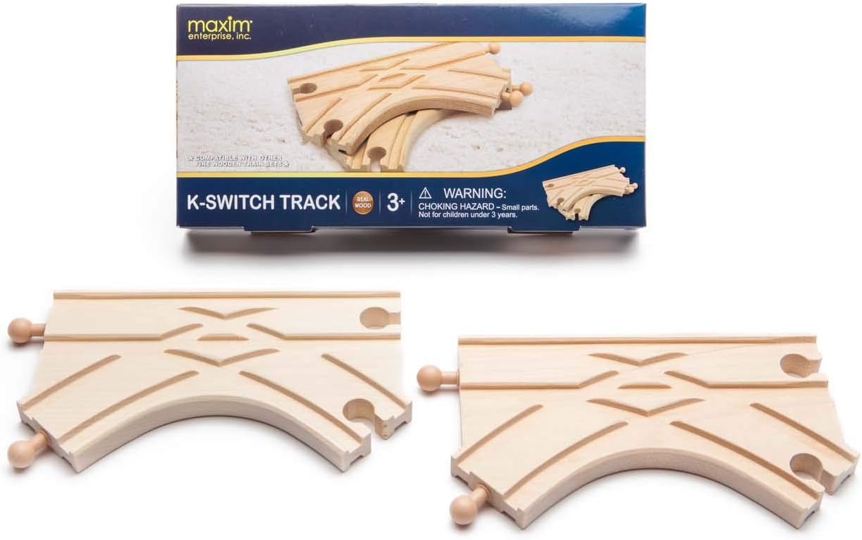 inc. K-Switch Junction Switching Track, 2 Pack Specialty Pieces for Changing Tracks and Cornering Curves, Wooden Track Compatible with Major Brand Wooden Trains and Accessories