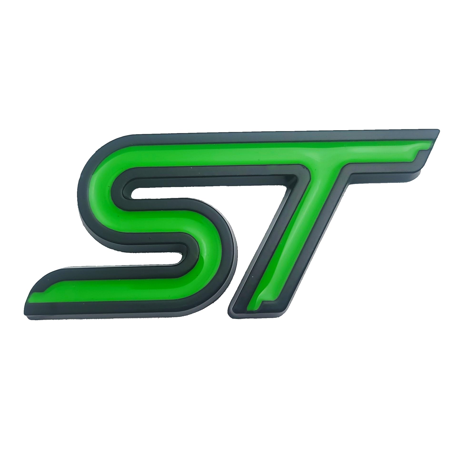 ChezMax 1pcs Metal New ST Car Emblem 3D Racing Decal Sport Turbo Badge Replacement for Focus Fiesta Edge (Black Green)