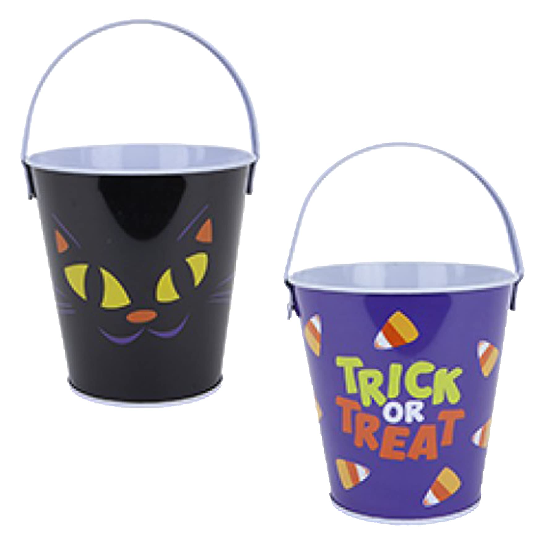 Halloween Mini Metal Bucket Set of 2 - Cat/Trick or Treat 2252