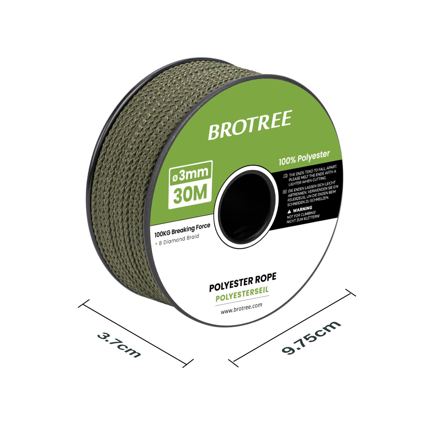 Brotree Polyester Rope 3mm x 30m Army Green - Diamond Braided Rope Cord Low Stretch - 100KG Breaking Load - Image 2
