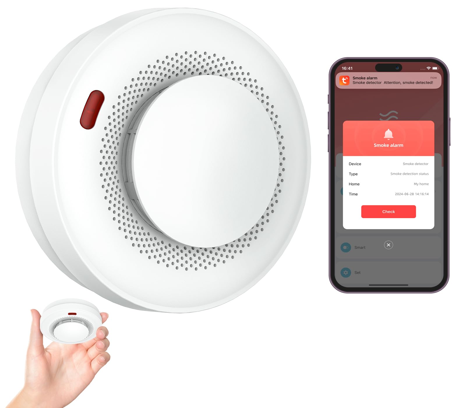 Smart Smoke Detector Fire Alarm, Uingarm, Wi-Fi Smoke Detector with App ...