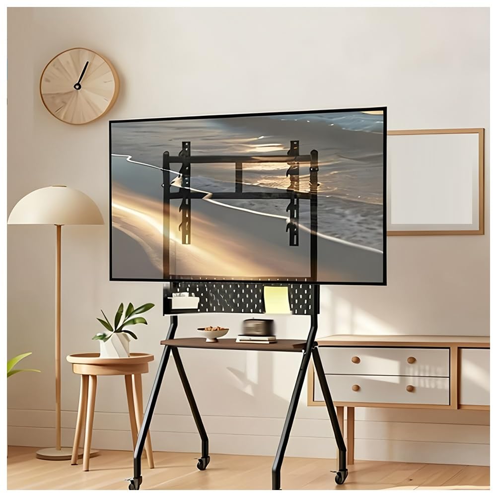 JKJZSALJ Mobile Tv Stand With Wheels, Rolling Tv Cart For 32-75 Inch Tvs, Floor Tv Mount With Pegboard & Storage Shelf, For Bedroom & Living Room, Universal Monitor Stand