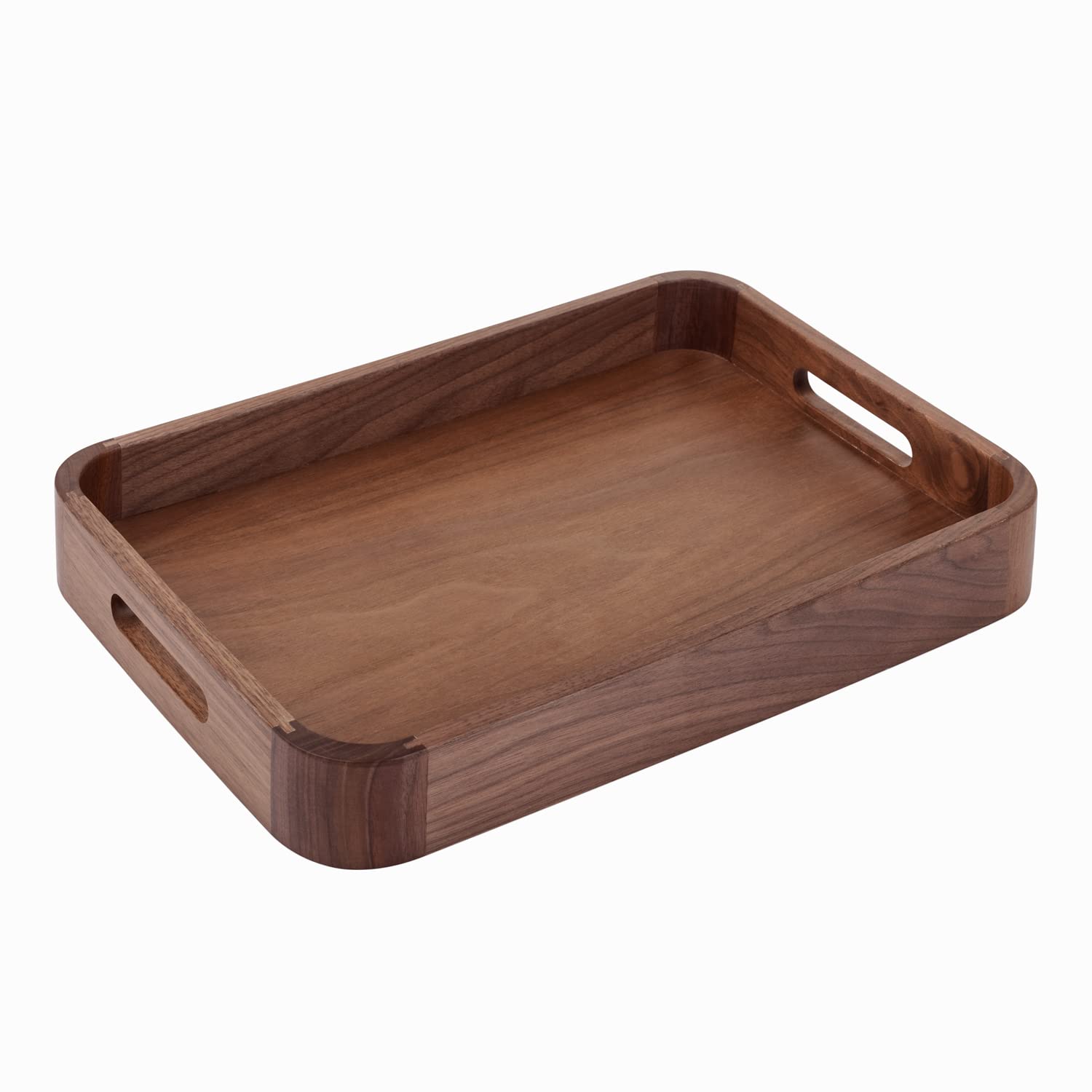 Royalling Walnut Serving Tray with Handle, Rectangle Solid Wooden Serving Tray, Food Tray, Decorative Tray, Ottoman Tray, Bed Tray, Coffee Table Tray, (15X11 in)