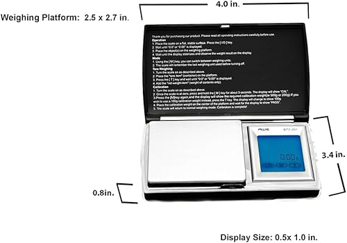 Miniatura 5 de American Weigh Scales BT2 Series - Báscula de peso digital de bolsillo, superficie de acero inoxidable, pantalla LCD retroiluminada, 200 x 0.00 oz