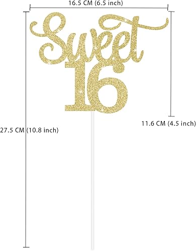 Miniatura 2 de Gexolenu 1 decoración para cupcakes Sweet 16, purpurina negra de doble cara Happy Sweet 16 para tartas, decoración de pastel de 16 años, suministros