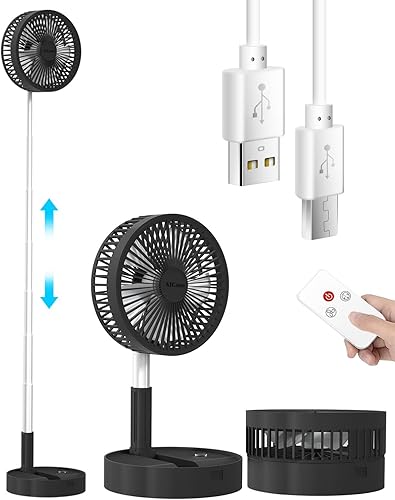 AICase Ventilador de soporte, plegable portátil telescópico de 10 pulgadas, ventilador de escritorio USB con batería recargable de 10800 mAh, 5