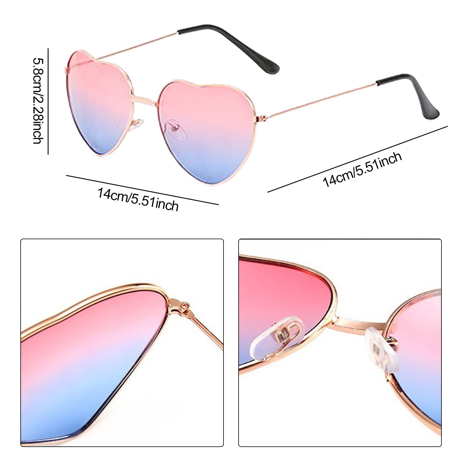 TSHAOUN 4 Pieces Heart Shape Hippy Specs Glasses Sunglasses Thin Metal Frame Hippie Sunglasses - Image 2