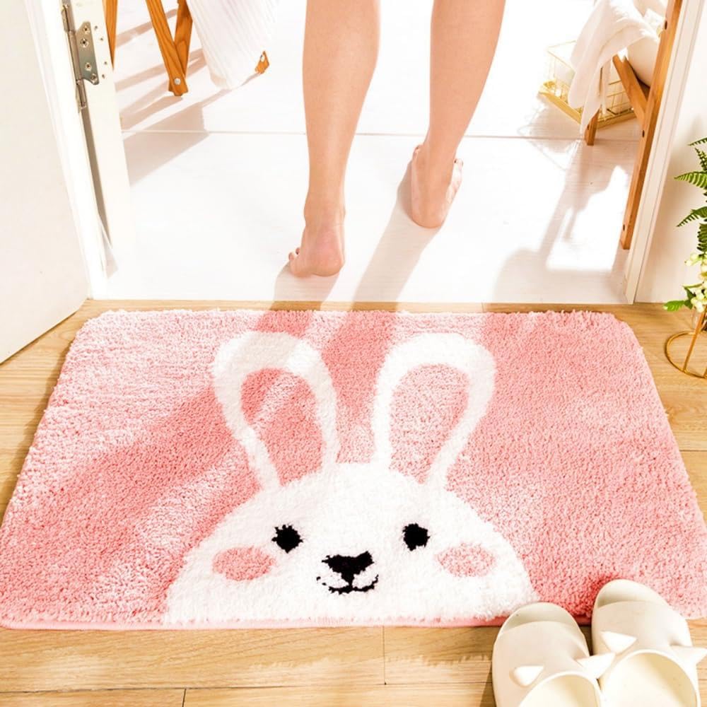 Cute Pink Bunny Bath Mat - Non-Slip & Washable -4