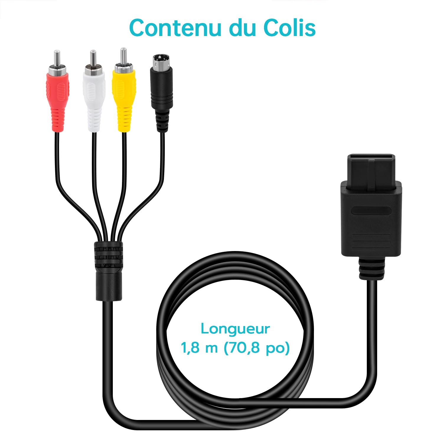 Mcbazel Gam3Gear Câble S-Vidéo AV pour Console SNES/N64/Gamecube PAL | Câble Audio Vidéo Compatible PAL avec Résistance Intégrée | Image Nette et Claire pour les Jeux Rétro