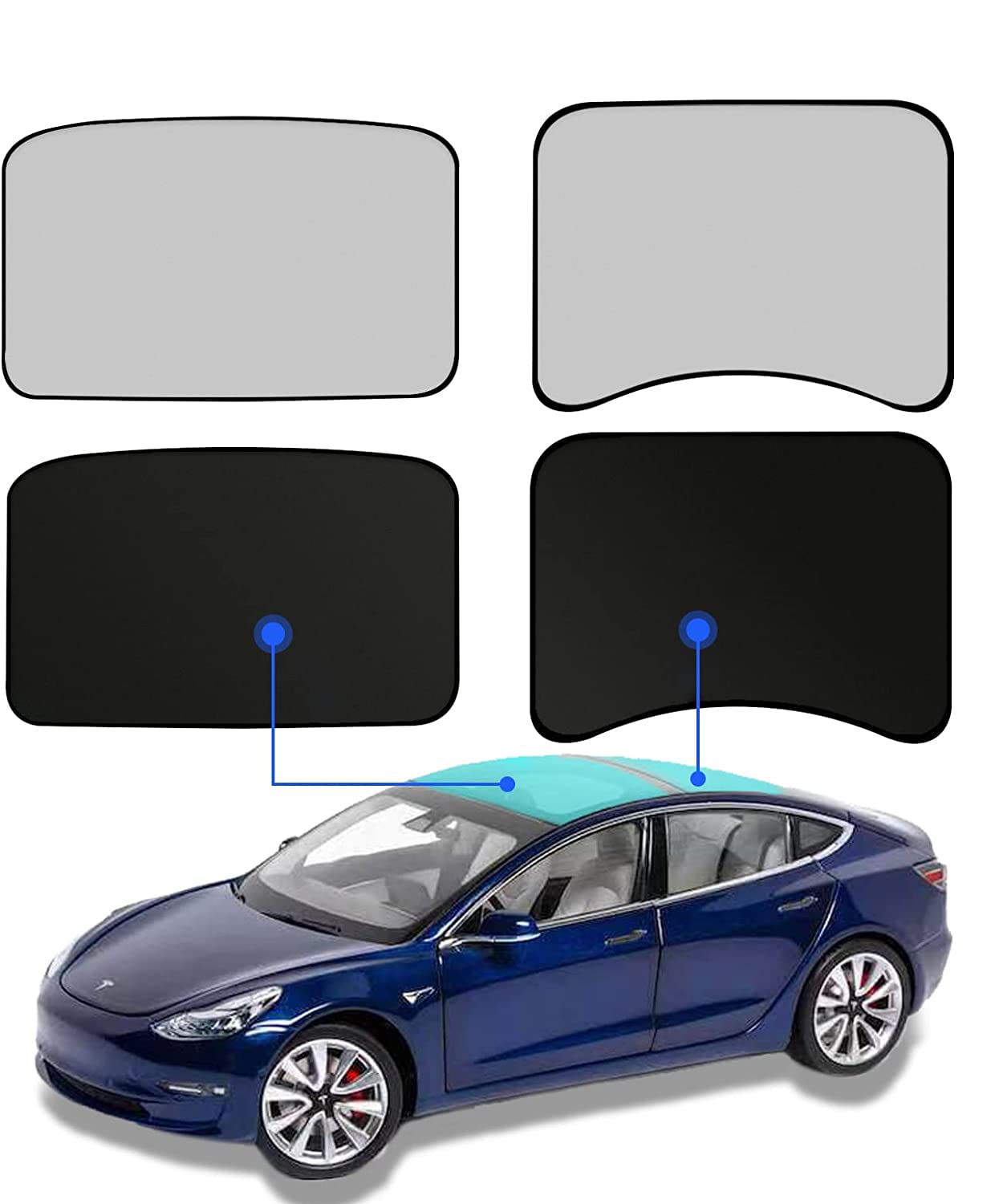 Nestour Sunshade New Version Prefectly Fit for Tesla Model 3 2021 2022 2023, Foldable Mesh Top Roof Sunshade and Half Covered Rear Window Sunroof Shade, with UV/Heat Insulation Film