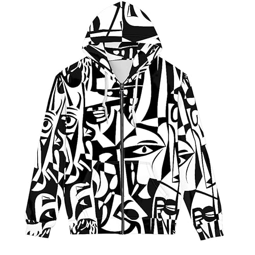 ENLACHIC Men's Picasso's Abstract Face 3D Print Zip Up Hoodie