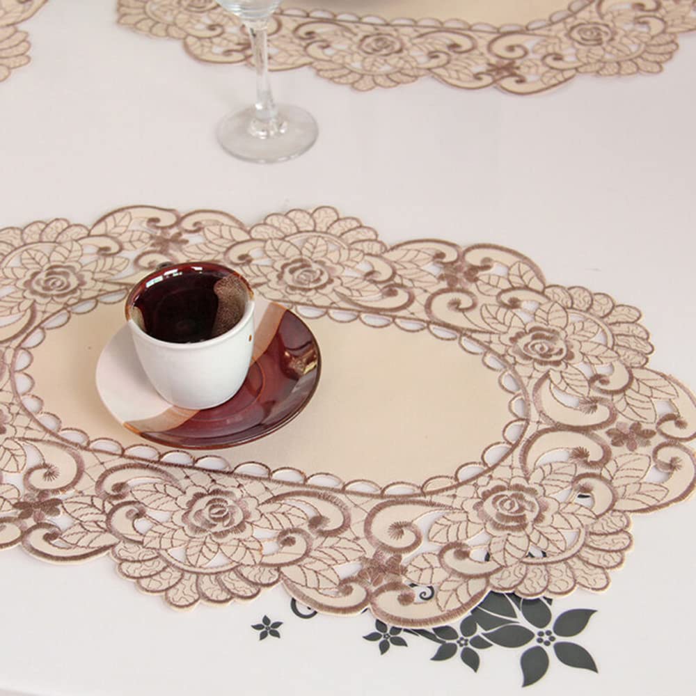SPORTARC Table Runner White Embroidered Lace Table Cloth Floral Tablecloth Wedding Party Satin Fabric Round 30 * 45Cm