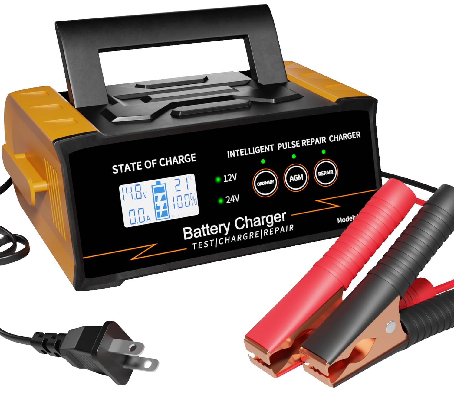 Battery Charger 0-20A 12V/24V Fully Automatic Battery Maintainer, Car Battery Trickle Charger Automotive w/Battery Repair, Desulfator, 300W Fast Charger for AGM, STD, Gel, Deep Cycle Batteries