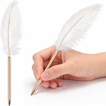 White Feather Ballpoint Pen Black Inks Pen Wedding Signing Pen Refillable Ballpoint Pen for School Writing,Signatures Pens and Refills