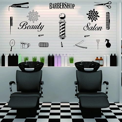 Miniatura 7 de Peluquería salón de belleza barbería calcomanía de pared arte vinilo afeitadora pin set de calcomanías decorativas herramientas de peluquería