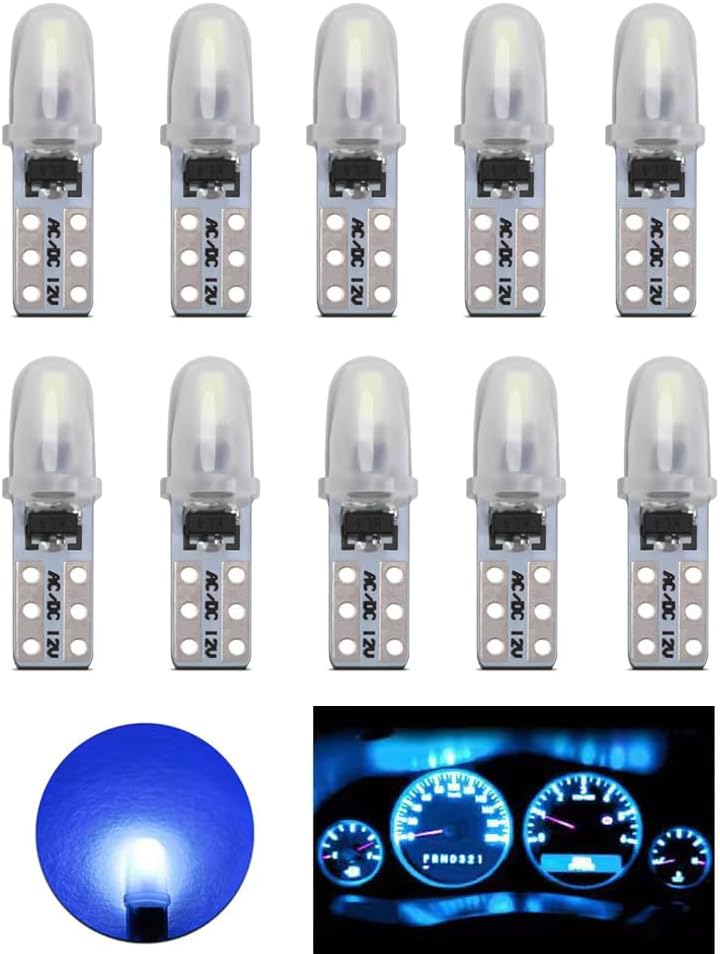 T5 LED Bulbs, 2721 27 37 286 PC74 LED Bulb, for Car Interior Light Dashboard Auto Instrument Lamp Replacement, 12V 0.6W 40LM 3014 Chips, Pack of 10(Ice Blue)