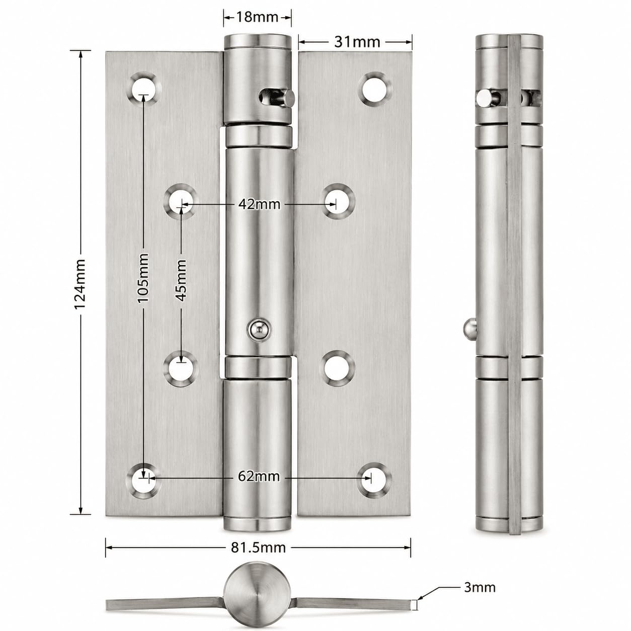 MidGard Hydraulisches Türscharnier mit Kugellager, selbstschließend, Edelstahl Scharnier 4 Stk. inkl. Schrauben