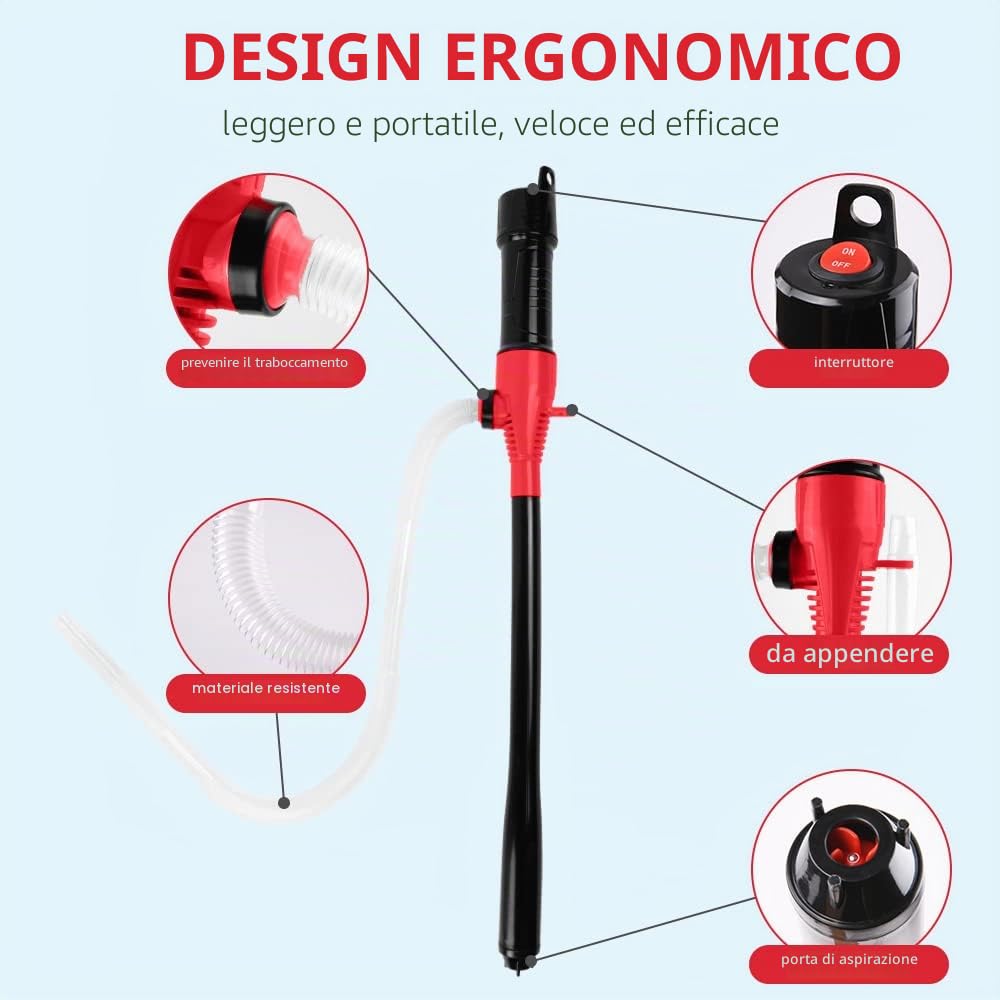 flintronic Pompa Manuale per Trasferimento di Carburante, Portatile per Estrazione Olio, A Sifone, per Acqua, Benzina e Altri Liquidi, Funzionamento a Batteria