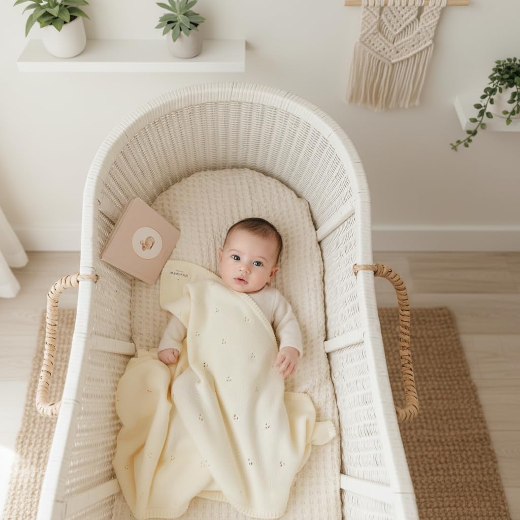 Couverture de Luxe pour Bébé en Pointelle 100% Coton Biologique – D'emmaillotage pour Filles et Garçons – Berceau pour Nouveau-Nés et Nourrissons (Crème de Beurre)