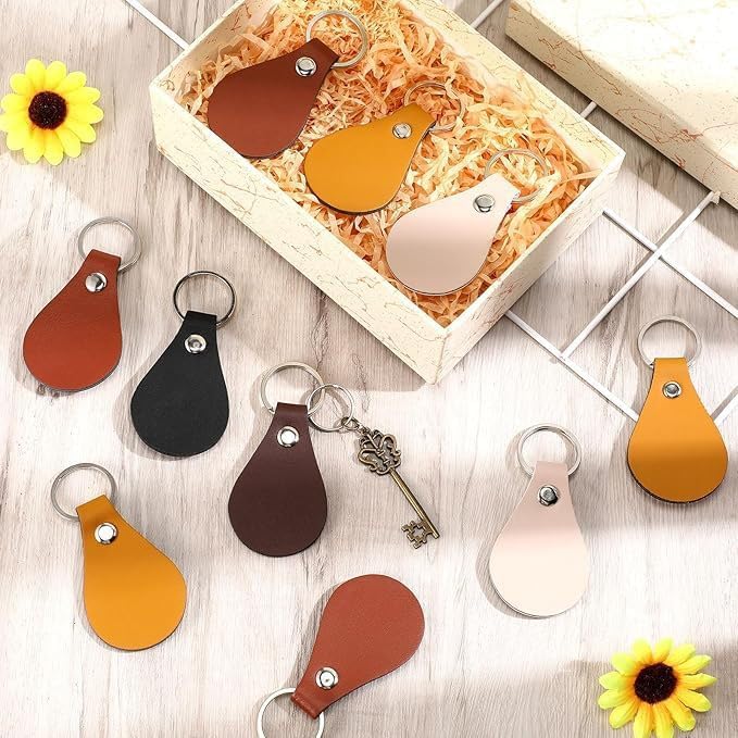 1-1000PCS Personalized Leather Keychain Bulk, Custom Handmade Leather Keychain, Customized Teardrop-shaped Key chains, Engraved Your LOGO & Text on Dual-sided Keychains for Company/School