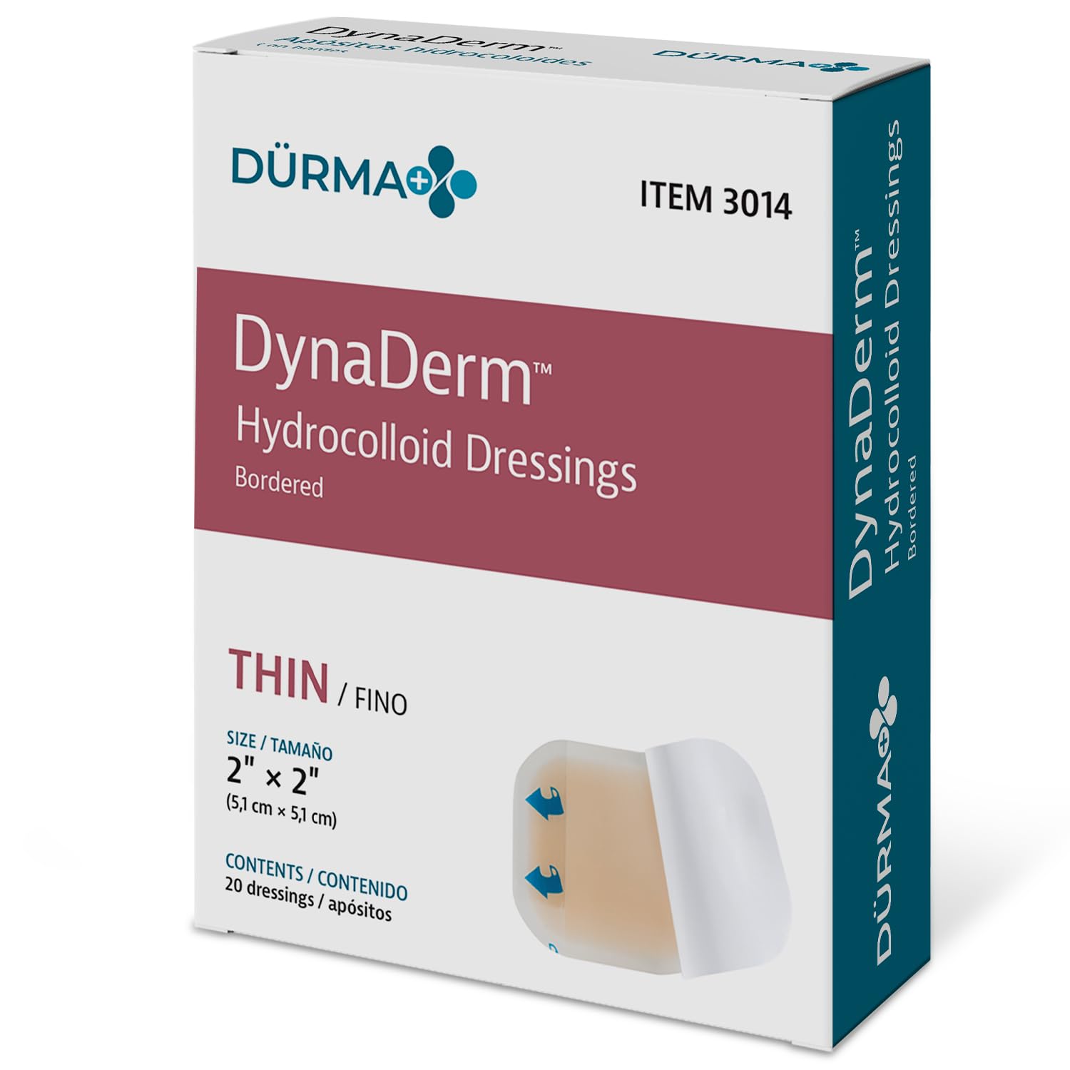 Dürma+ DynaDerm™ Hydrocolloid Dressing - Sterile Bordered Wound Patch - Water-Resistant - Flexible Protection - Thin - 2" x 2" - 20 per Box