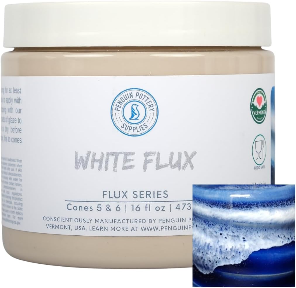 Penguin Pottery Glazes - Mid Fire - Flux Series - Flux Glaze, White - Cone 6 (16 fl.oz | 1 Pint | 473 ml)