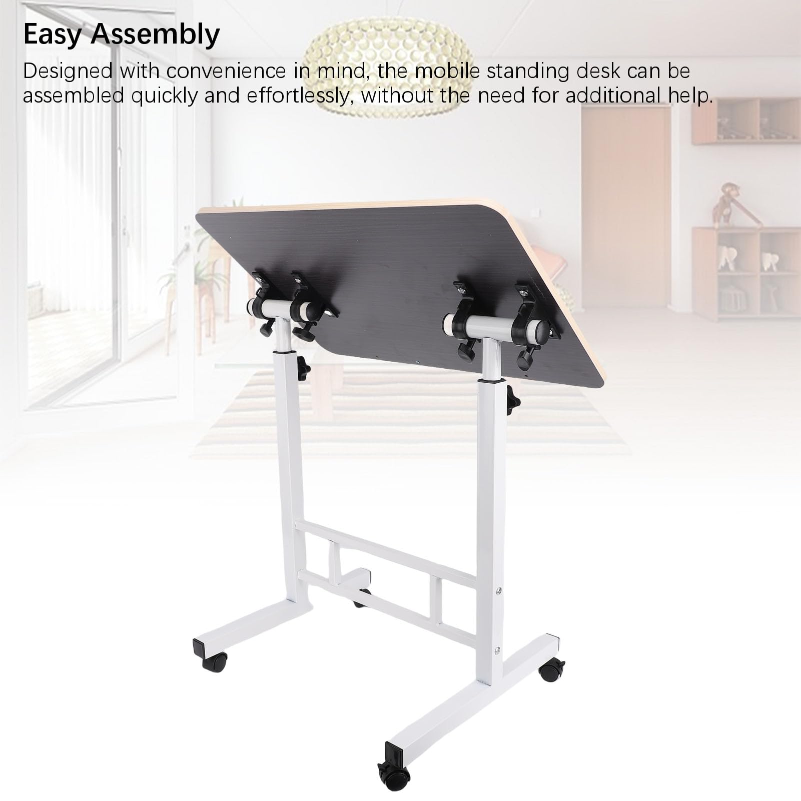 Scrivania Mobile con Rotelle, Tavolo per Laptop in Metallo MDF con Ruote, Altezza Regolabile da 23,62 a 31,50 Pollici, Rotelle Bloccabili, Postazione di Lavoro Pieghevole per la Camera da (#1)