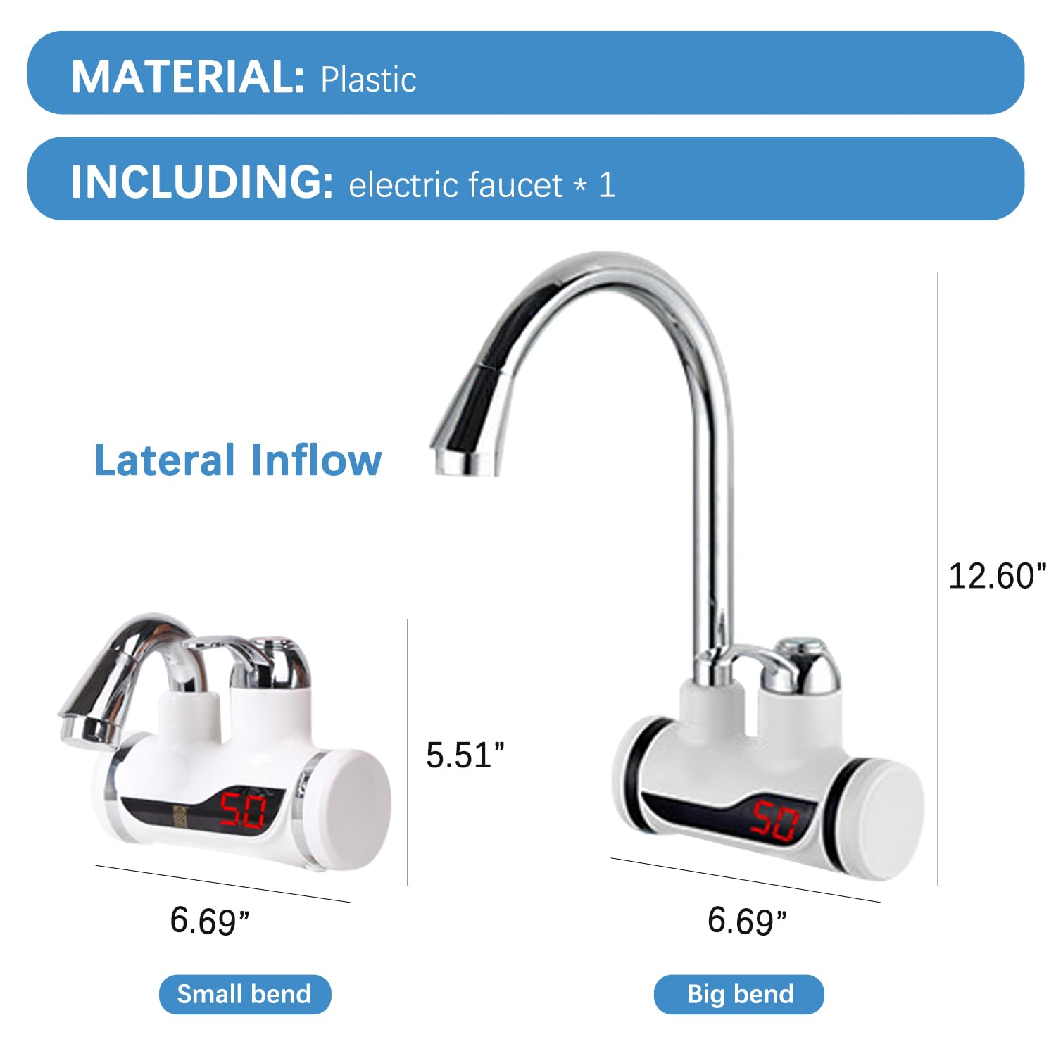 llave de calentador de agua eléctrico instantáneo sin tanque de 110 V, llave de agua caliente giratorio de 360 °, con visualización digital LED, llave de calentamiento rápido para cocina