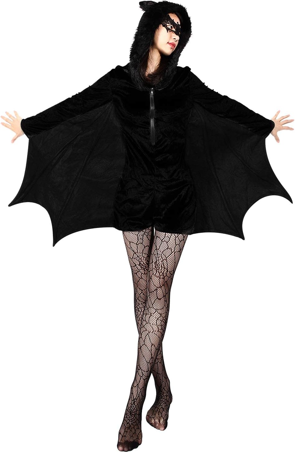 Zhanmai 3 Pieces Halloween Bat Costume Women Set Cosplay Black Bat Mask, Spider Printed Stocking for Adult Vampire Party - Image 3