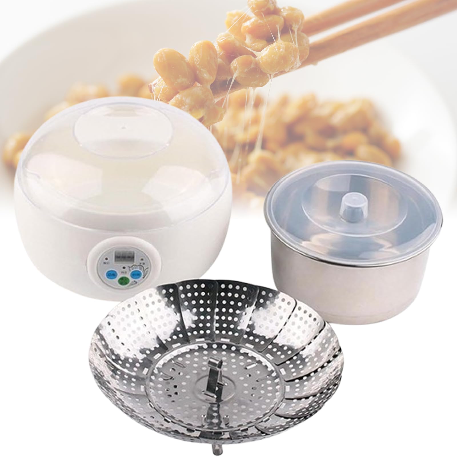 Automatyczny fermentor NATTO 1,5 l, elektryczny ekspres do jogurtu ze stali nierdzewnej, domowa maszyna do fermentacji wina ryżowego Natto, z wyświetlaczem LCD i inteligentną kontrolą czasu
