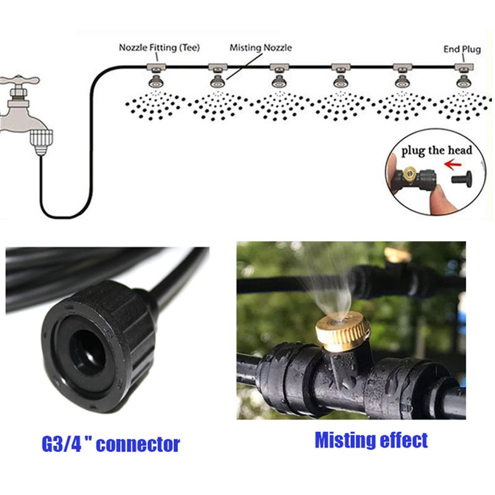 Sprühnebel Kühlung Set, Outdoor Misting System, Gartenbewässerungssystem, DIY-Pflanzenbewässerungs-Set für Garten Gewächshaus Sonnenschirm (Size : 30M(98.4ft)-50 nozzles)