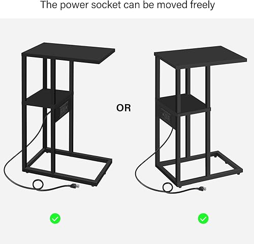 Miniatura 6 de TUTOTAK Mesa auxiliar en forma de C, mesa auxiliar de mesa C con estación de carga, mesa de sofá para espacios pequeños, mesa auxiliar de sofá para