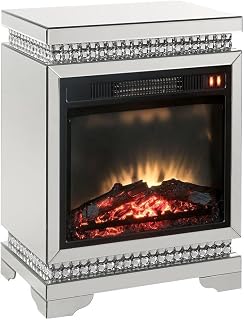 ACME Lotus Electric Wood Fireplace in Mirrored and Faux Ice Cube Crystals