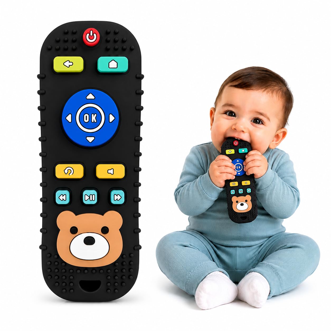SHOPPOFOBIX Silicone Remote Teether for Baby,for 3+ Months and 6 to 12 Months Baby,Skills Development,Colour & Shape TV Remote,Teething Toys for Activity Babies and Toddlers (Black-2)-image-2