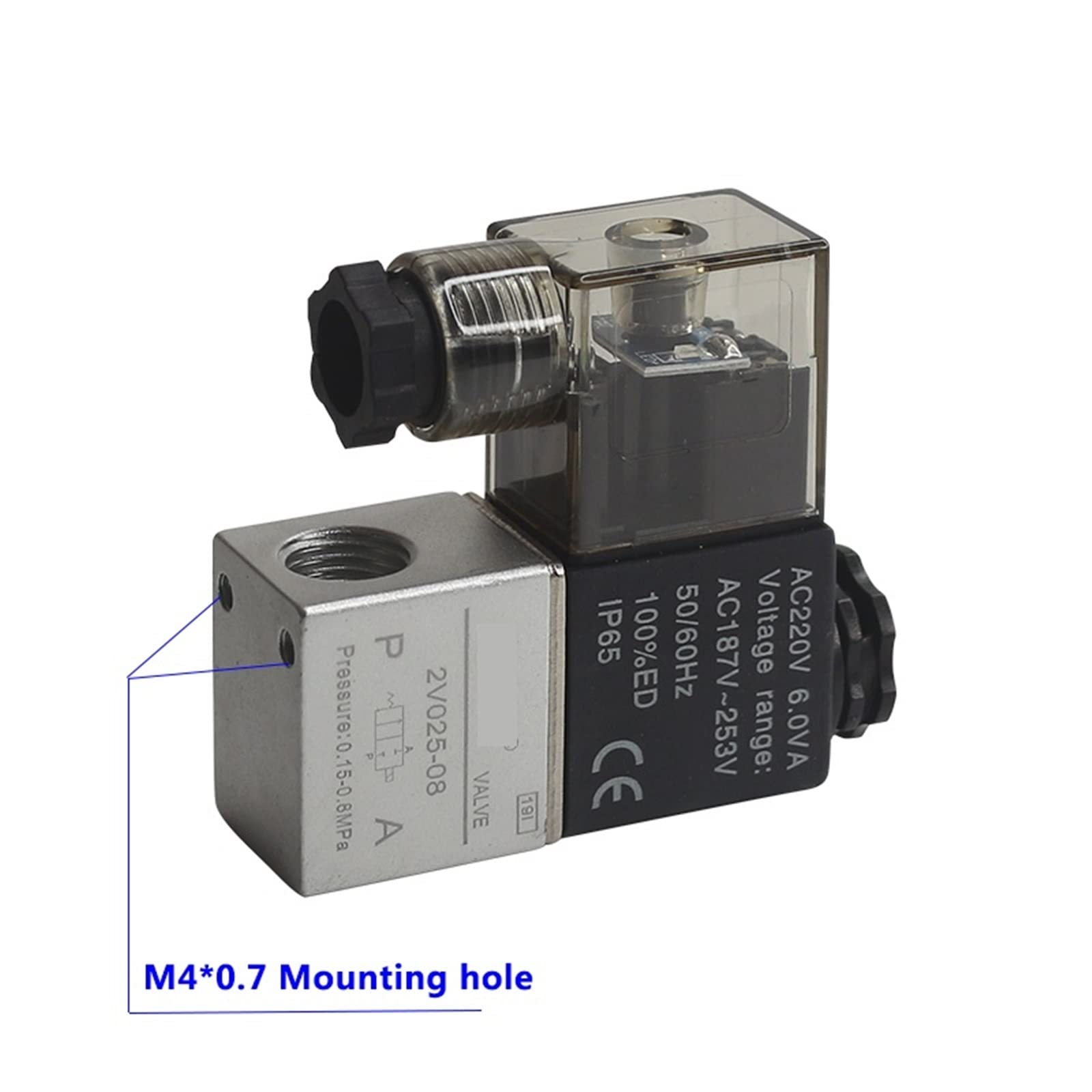 Válvula Solenoide de Aire neumática Tipo 2V025-08 dc12v 24v 220v, 2 Posiciones, 2 Puertos, válvula magnética de Aire Normalmente Cerrada, neumática, 1 Uds.(10mm Hose Pipe,AC220V)