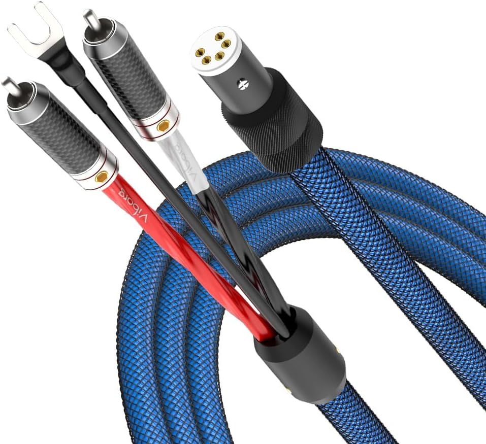 Viborg LC800 Tonearm Cable (5N OFC Silver Plated) 5 Pin DIN to 2RCAs Phono Wire Turntables Analog Cable with Rhodium Plated RCA Plug (3.3FT/1M)